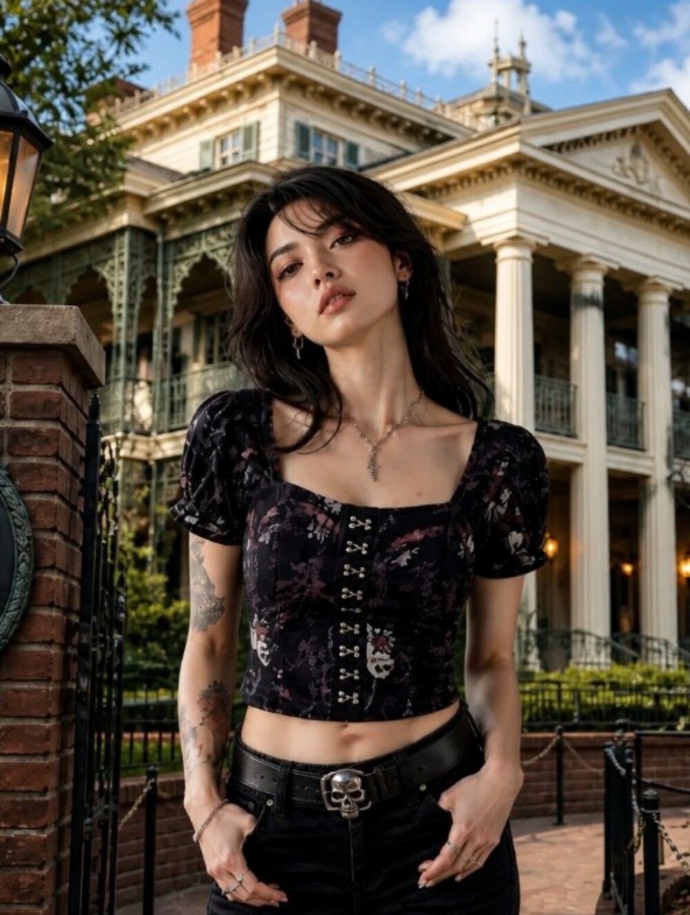 Her Universe Black and Purple Gothic Puff-Sleeve Corset Top